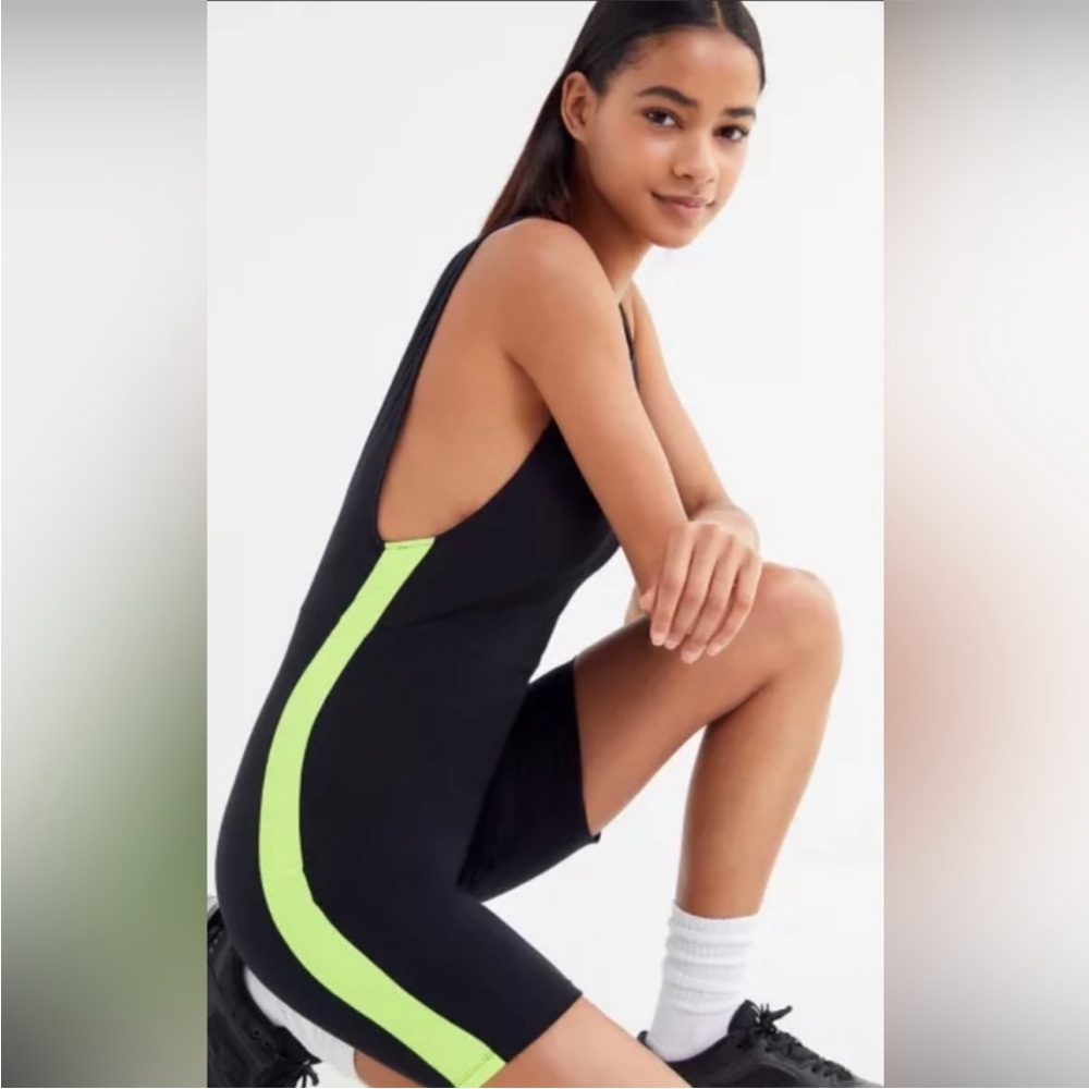 Motel Acro Unitard Black with Highlighter Yellow Side Stripe
